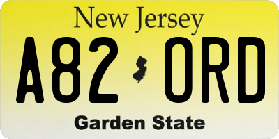 NJ license plate A82ORD