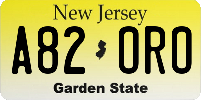 NJ license plate A82ORO