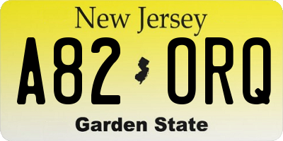 NJ license plate A82ORQ