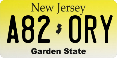 NJ license plate A82ORY