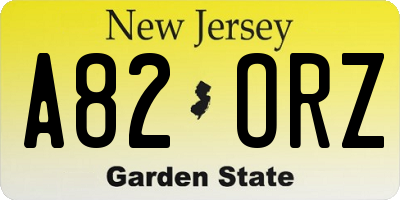 NJ license plate A82ORZ