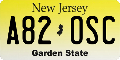 NJ license plate A82OSC