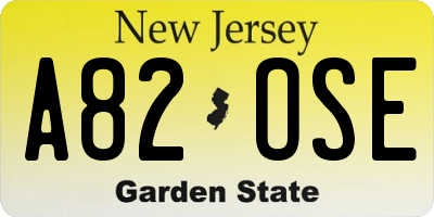 NJ license plate A82OSE