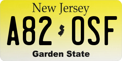 NJ license plate A82OSF