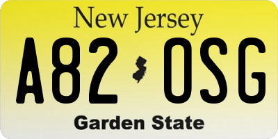 NJ license plate A82OSG