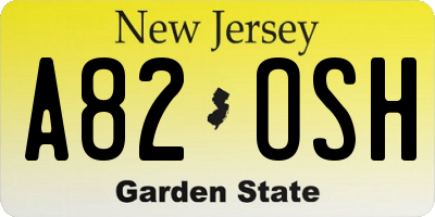 NJ license plate A82OSH