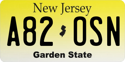 NJ license plate A82OSN