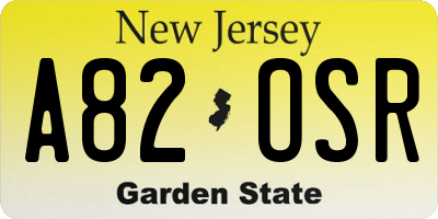 NJ license plate A82OSR