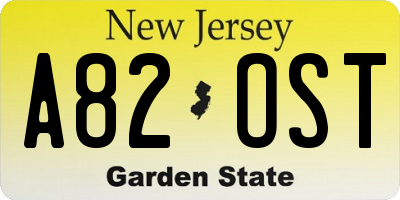 NJ license plate A82OST