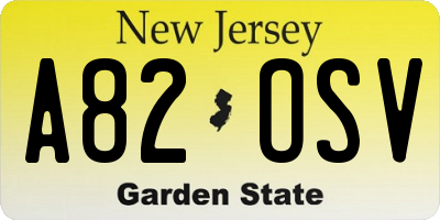 NJ license plate A82OSV