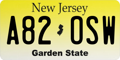 NJ license plate A82OSW