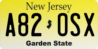 NJ license plate A82OSX