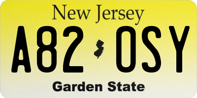 NJ license plate A82OSY