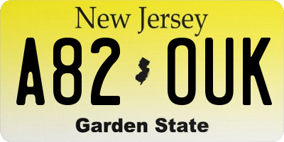 NJ license plate A82OUK
