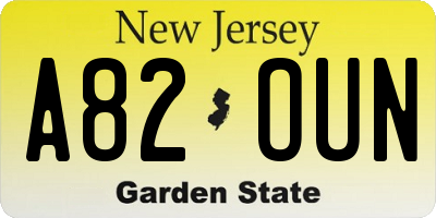 NJ license plate A82OUN