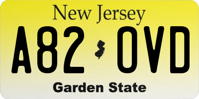 NJ license plate A82OVD