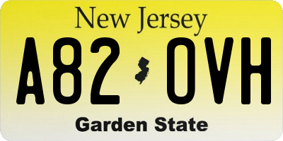 NJ license plate A82OVH