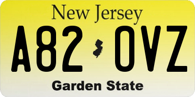 NJ license plate A82OVZ