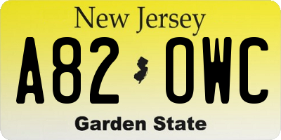 NJ license plate A82OWC