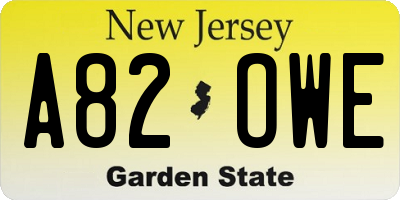 NJ license plate A82OWE