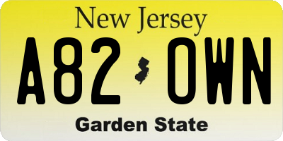 NJ license plate A82OWN