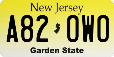 NJ license plate A82OWO