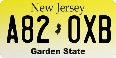 NJ license plate A82OXB