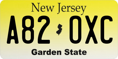 NJ license plate A82OXC