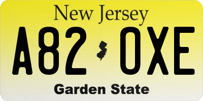 NJ license plate A82OXE
