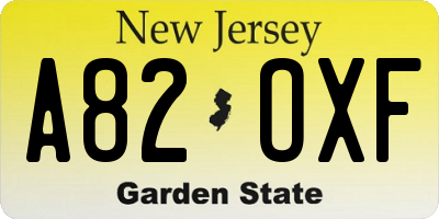 NJ license plate A82OXF