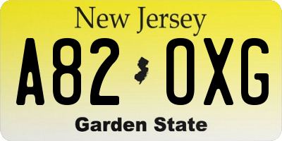 NJ license plate A82OXG