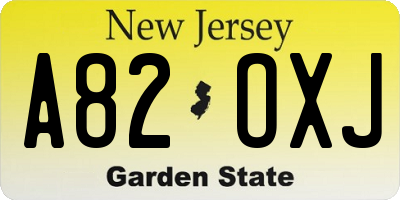 NJ license plate A82OXJ