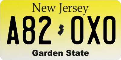 NJ license plate A82OXO