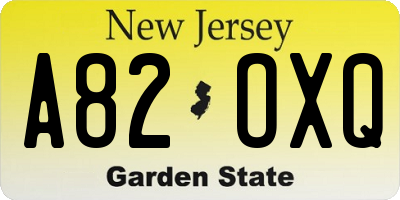 NJ license plate A82OXQ