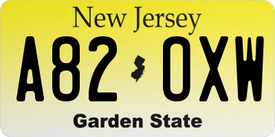NJ license plate A82OXW