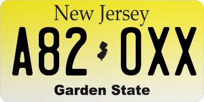 NJ license plate A82OXX