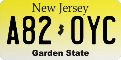 NJ license plate A82OYC