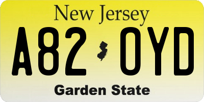 NJ license plate A82OYD
