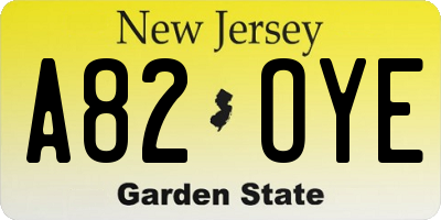 NJ license plate A82OYE