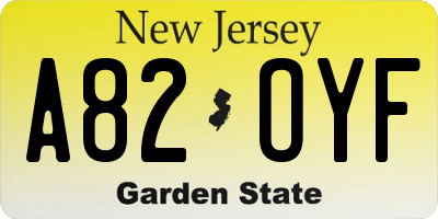NJ license plate A82OYF