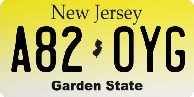 NJ license plate A82OYG