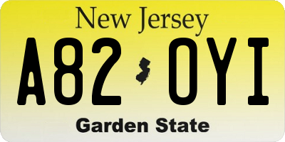 NJ license plate A82OYI
