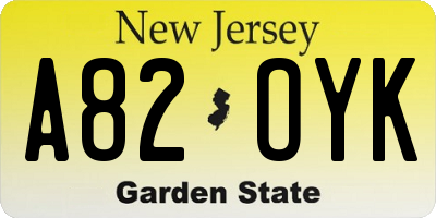 NJ license plate A82OYK