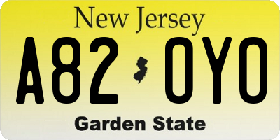 NJ license plate A82OYO