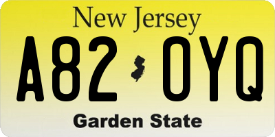 NJ license plate A82OYQ