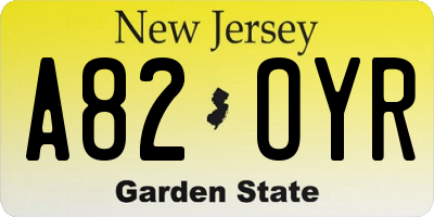 NJ license plate A82OYR