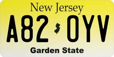 NJ license plate A82OYV