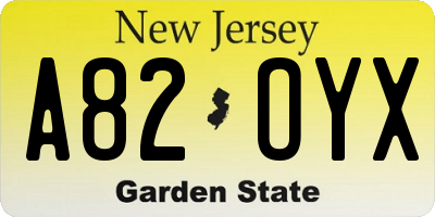 NJ license plate A82OYX