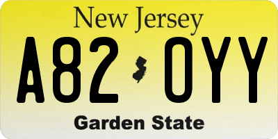 NJ license plate A82OYY