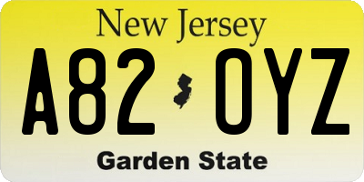 NJ license plate A82OYZ